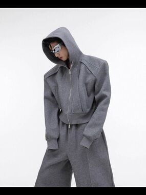 Gray Hooded Zip-Up Sweatshirt